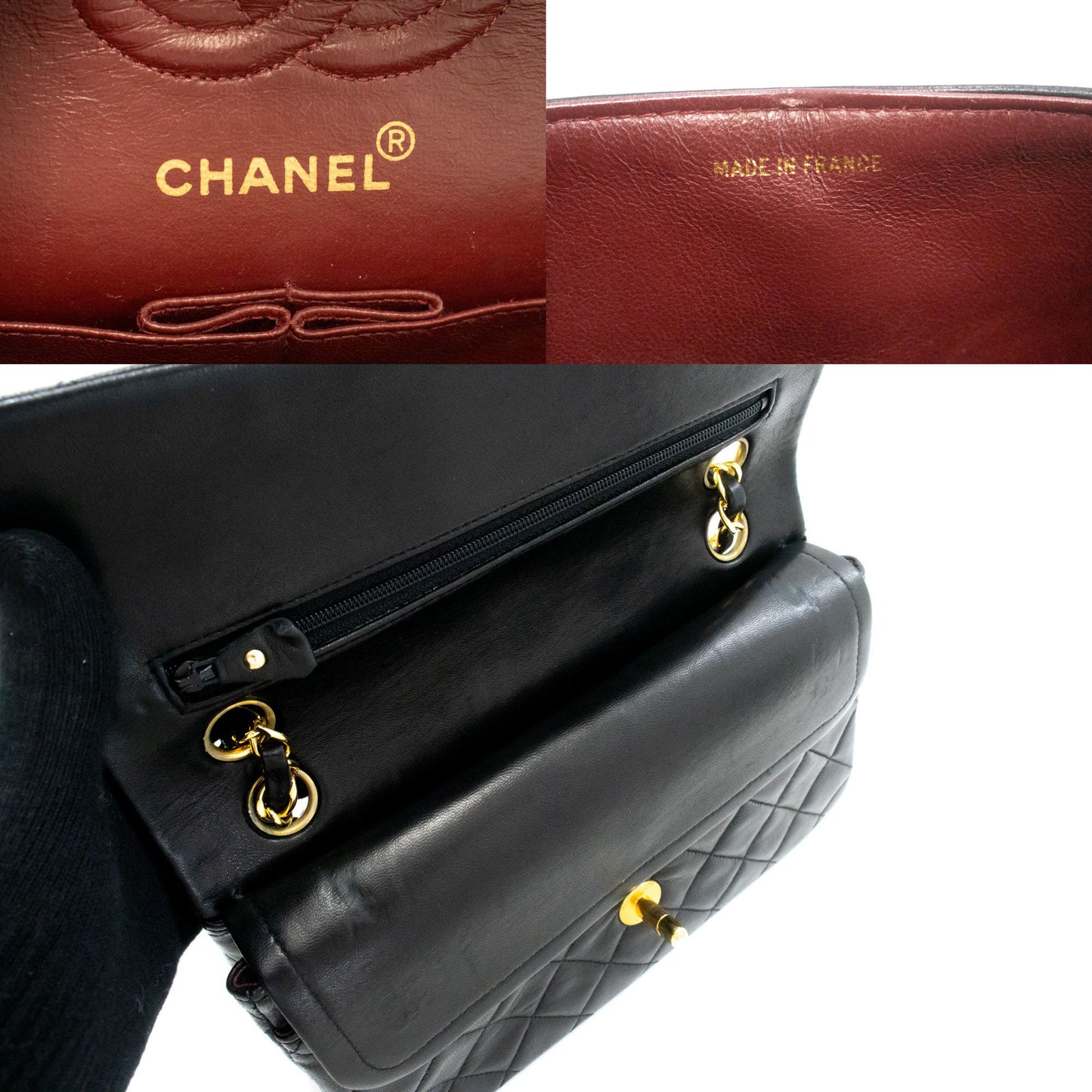 CHANEL Classic Double Flap 9" skuldertaske med kæde i sort lammeskind aj7 hannari-shop