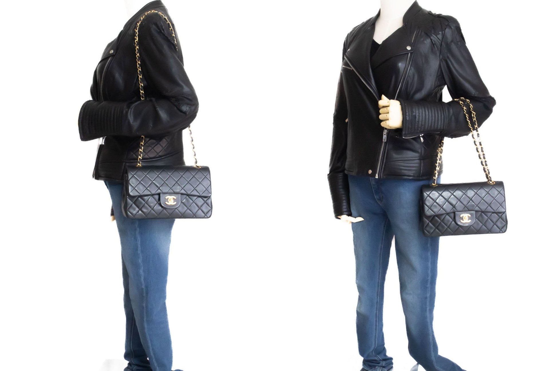 CHANEL Classic Double Flap 9" Chain Schoudertas Zwart Lamsleer ag6 hannari-shop