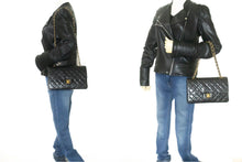 CHANEL Classic Double Flap 10" Chain Shoulder Bag Black Lambskin p58 hannari-shop