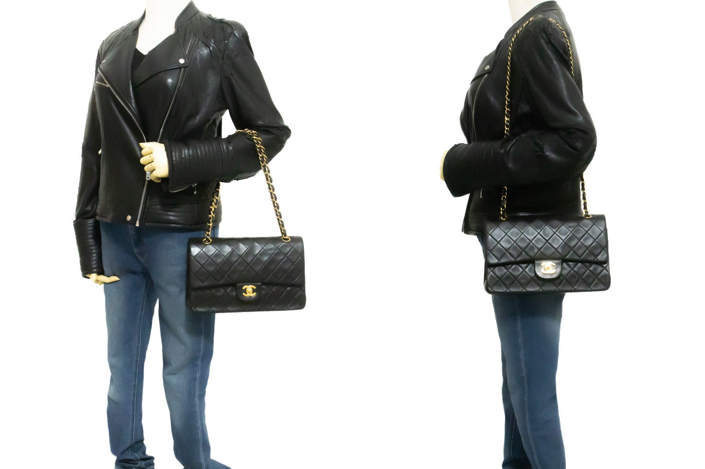 Sac à bandoulière CHANEL Classic Double Flap 10" à chaîne en agneau noir am1 hannari-shop