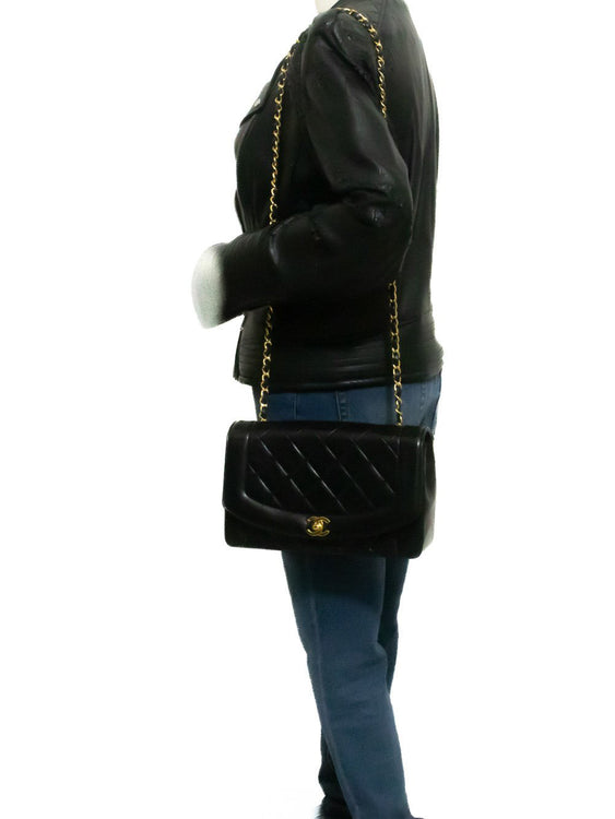 CHANEL Diana Flap Chain Shoulder Bag Black Quilted Lambskin am8 hannari-shop