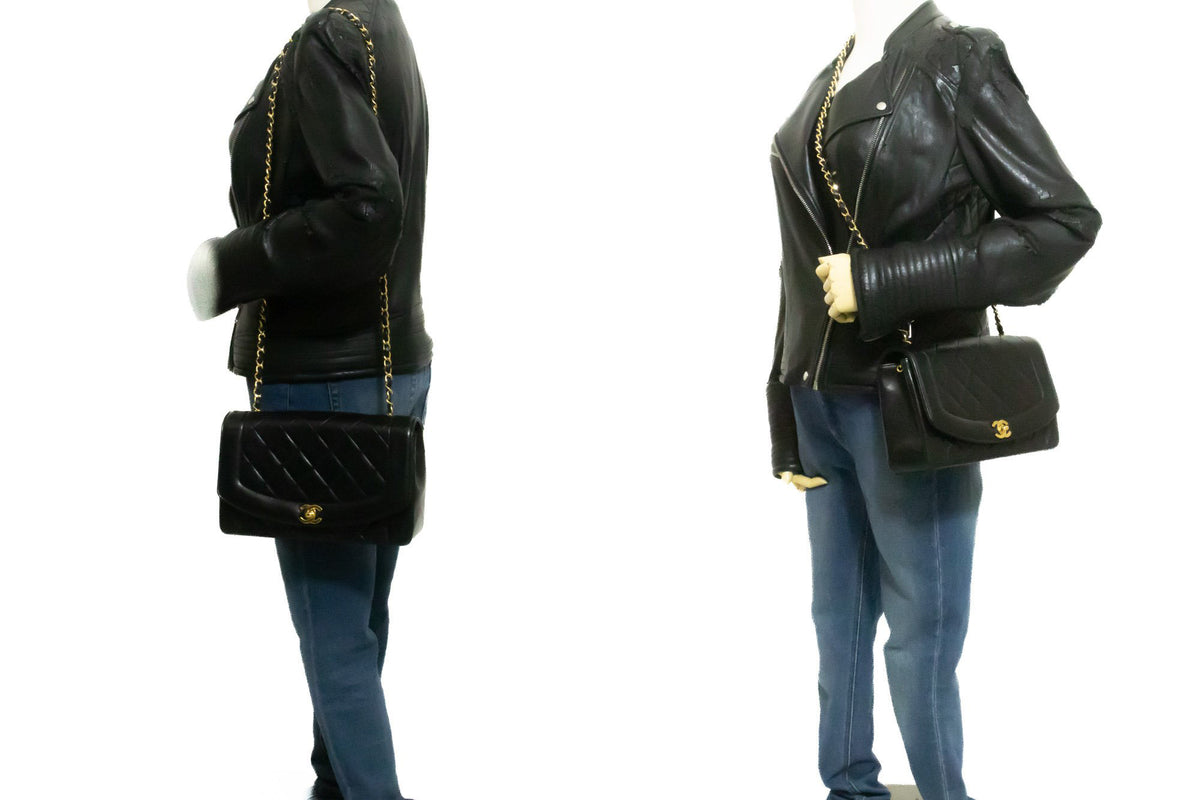 CHANEL Diana Flap Chain Shoulder Bag Black Quilted Lambskin am8 hannari-shop