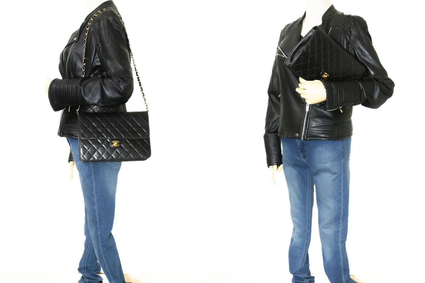 CHANEL skuldertaske med kæde, clutch, sort quiltet flap i lammeskind, taske aa2 hannari-shop
