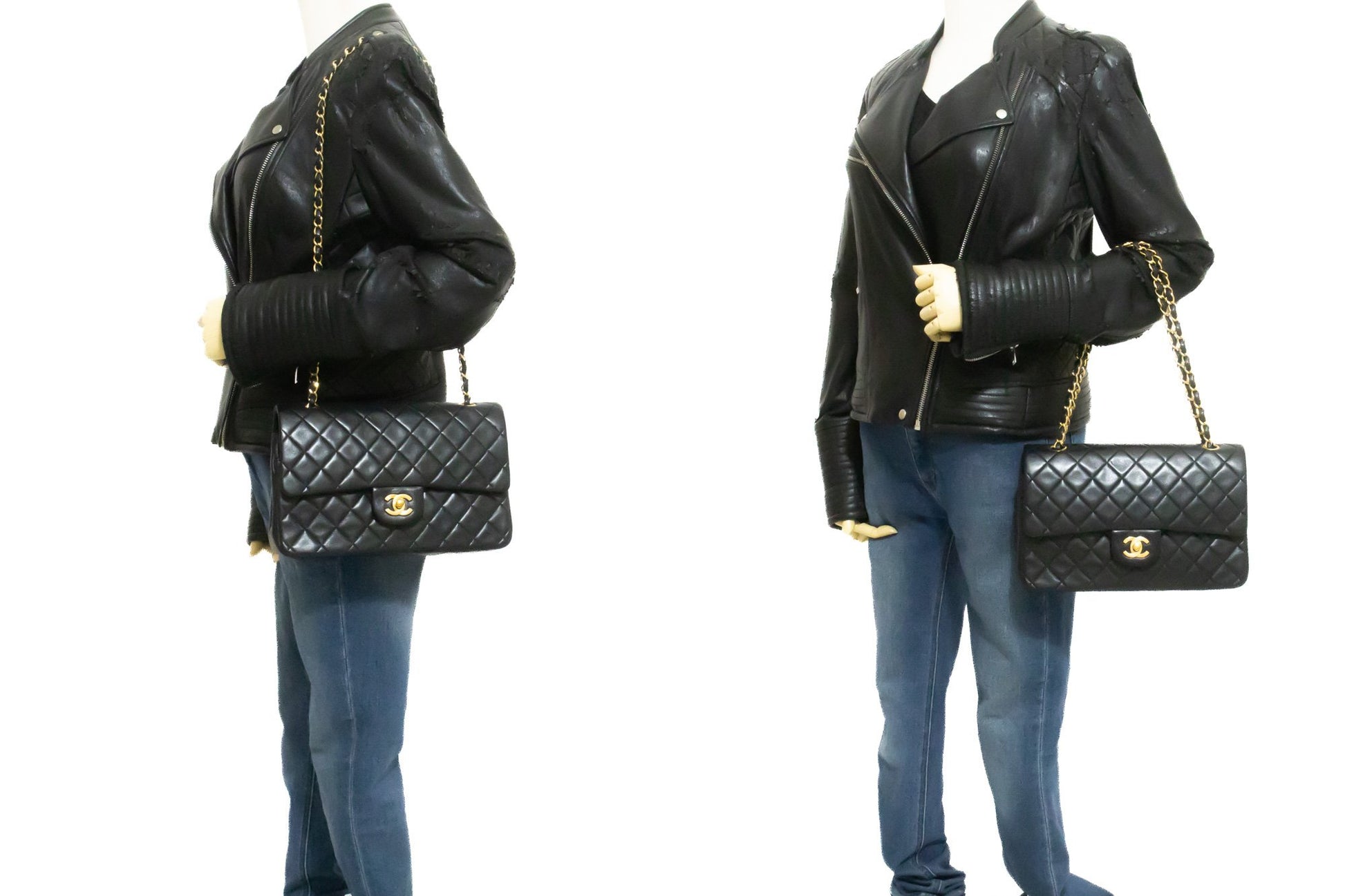 Sac à bandoulière CHANEL Classic Double Flap 10" avec chaîne, cuir d'agneau noir am3 hannari-shop