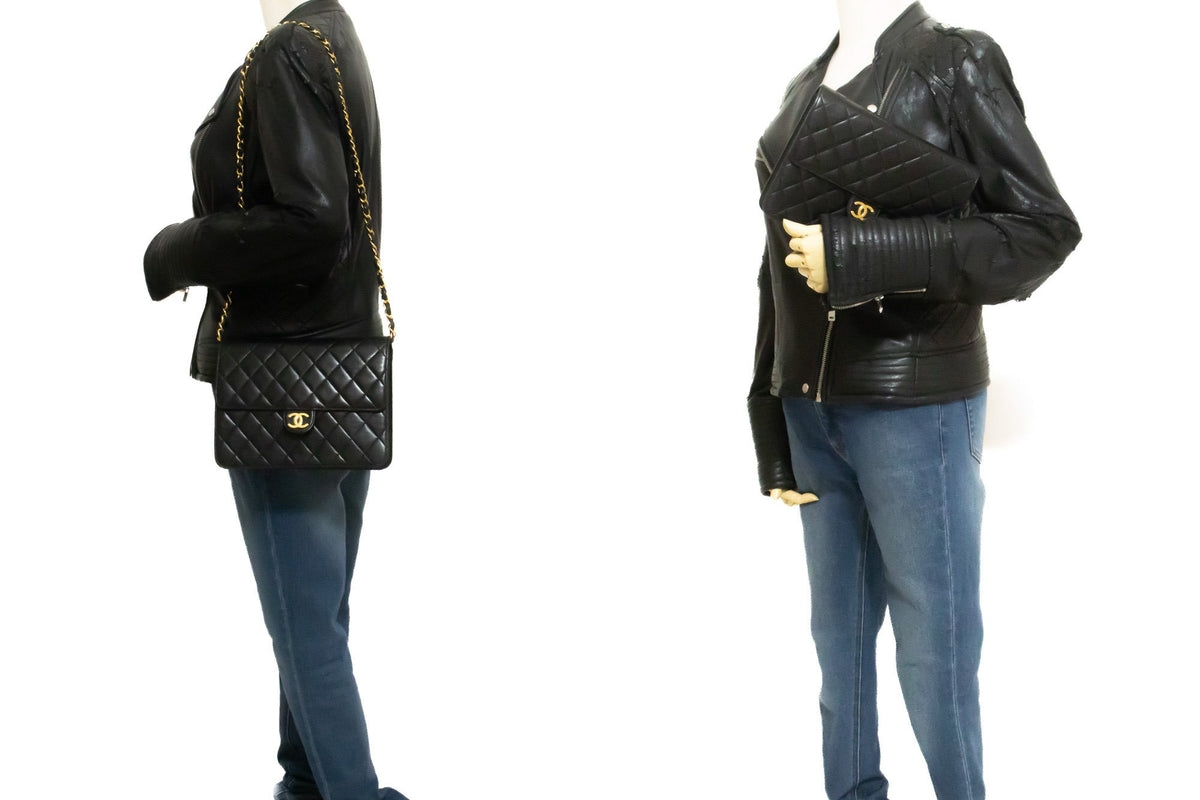 CHANEL Lille kæde skuldertaske clutch sort quiltet flap lammeskind ao8 — på mannequin hannari-shop