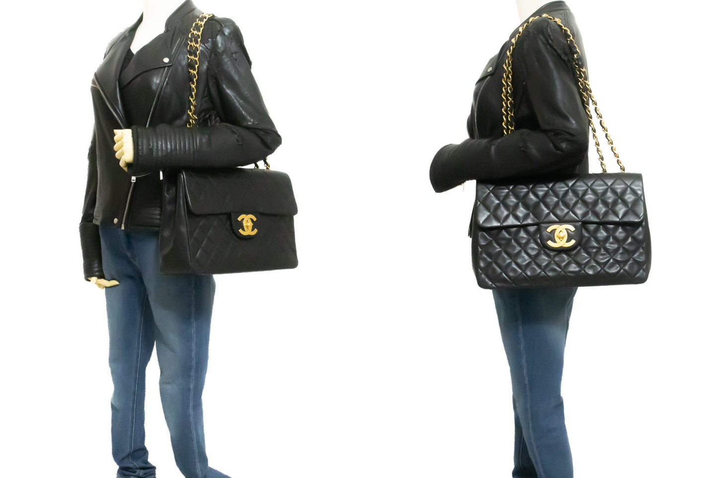 CHANEL Classic Large 13" Flap Chain Shoulder Bag Zwart lamsleer am4 hannari-shop