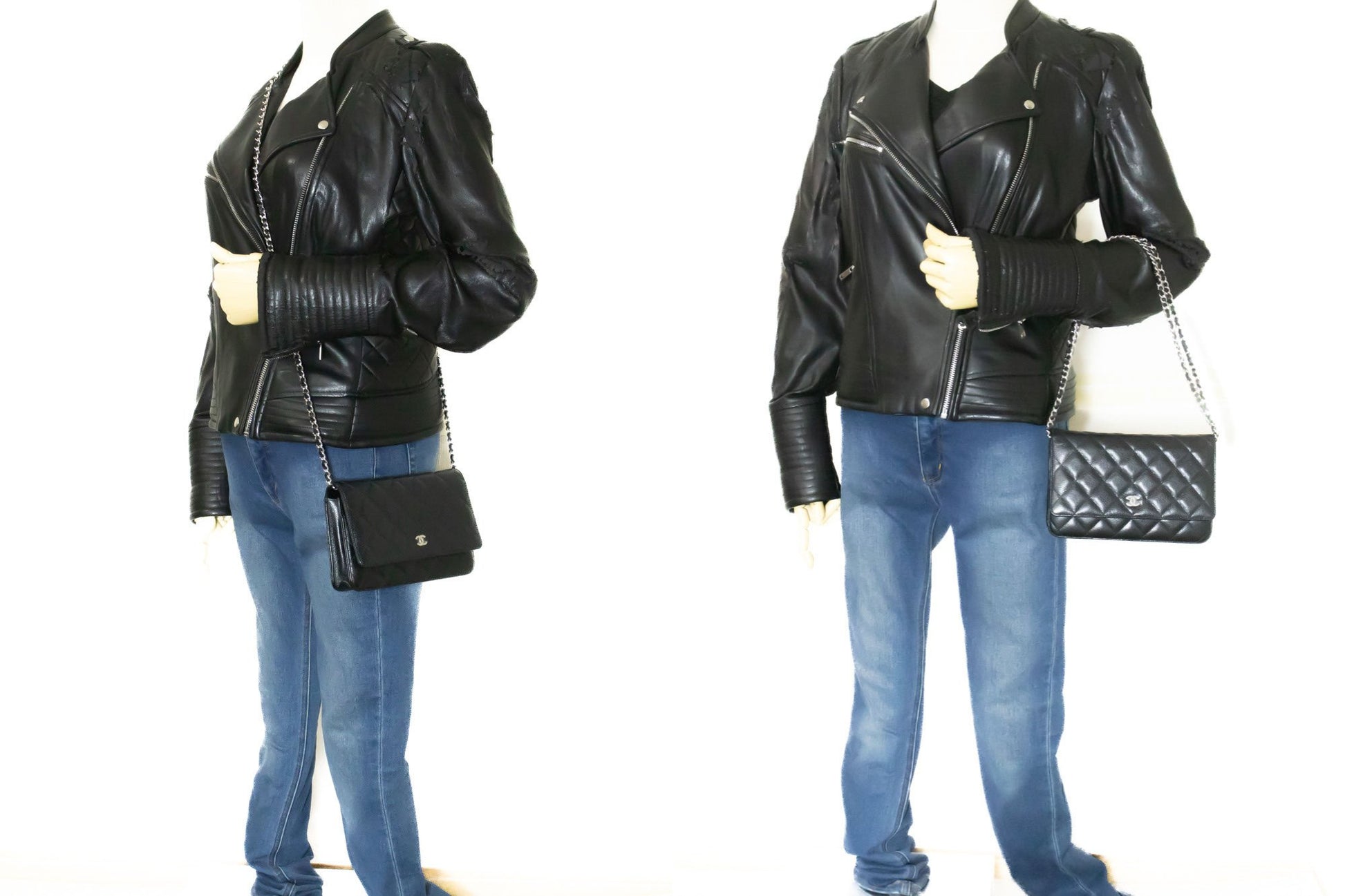 CHANEL Grained Calfskin Wallet On Chain WOC Sort Skuldertaske SV aa3 hannari-shop