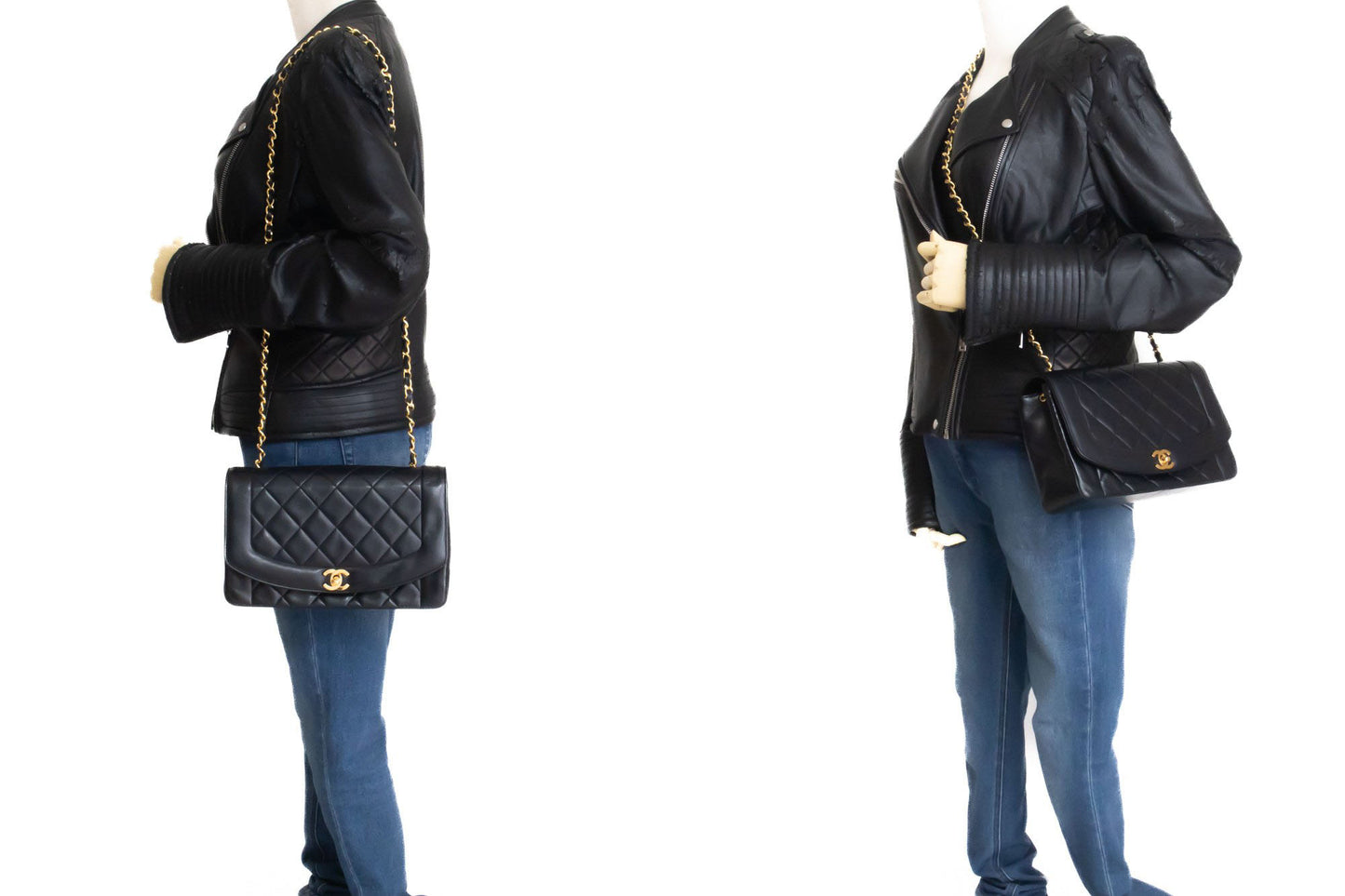 CHANEL Diana Flap Chain Schoudertas Zwart Gequilt Lamsschapenleer Portemonnee ah1 hannari-shop