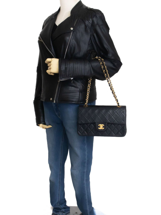 CHANEL Classic Double Flap 9" Chain Skuldertaske Sort Lammeskind ak5 hannari-shop