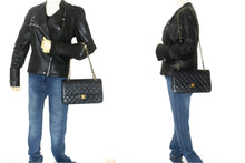 CHANEL Classic Double Flap 10" Chain Shoulder Bag Black Lambskin p62 hannari-shop