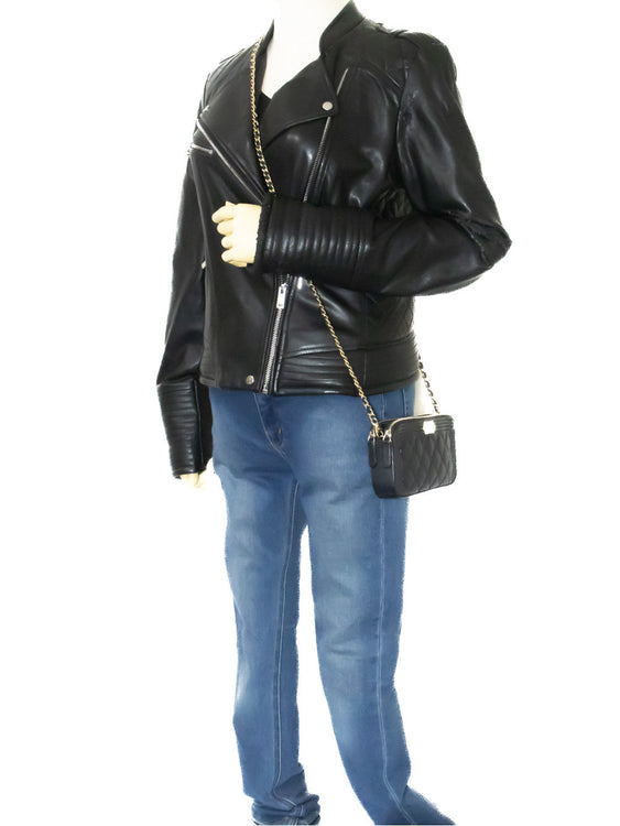 CHANEL Boy Black Caviar Wallet On Chain WOC Double Zip Shoulder n35 hannari-shop