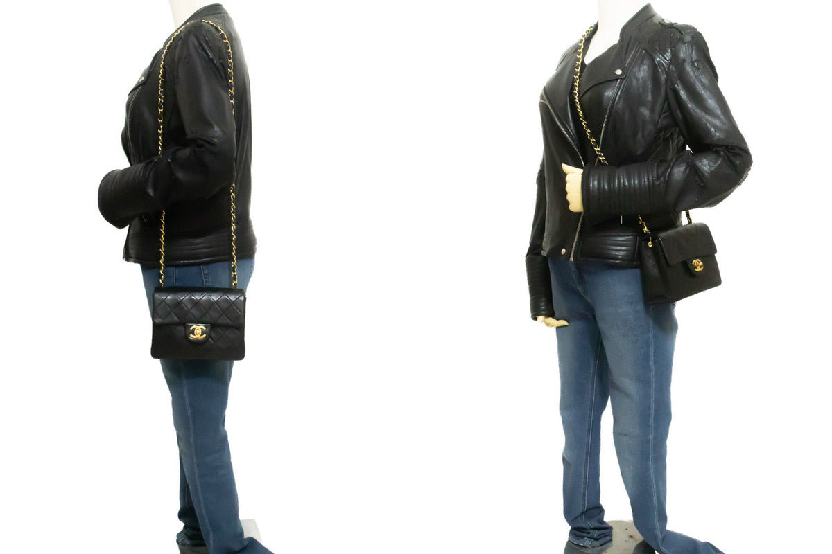 CHANEL Mini Square Small Chain Shoulder Bag Crossbody Black Purse ao3 hannari-shop