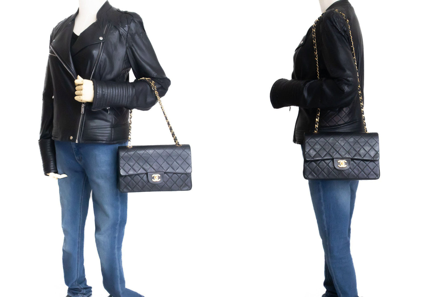 CHANEL Classic Double Flap Borsa a Spalla con Catena 10" in Pelle di Agnello Nera ag5 hannari-shop