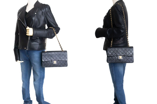 CHANEL Classic Double Flap 10" Chain Skuldertaske Sort Lammeskind ag5 hannari-shop
