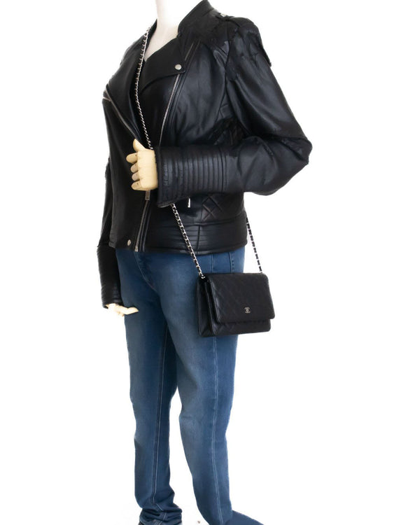 CHANEL Grained Calfskin Wallet On Chain WOC Black Shoulder Bag ag2 hannari-shop