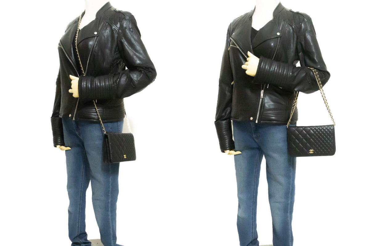 CHANEL Black Classic Wallet On Chain WOC Shoulder Bag Crossbody ao2 hannari-shop