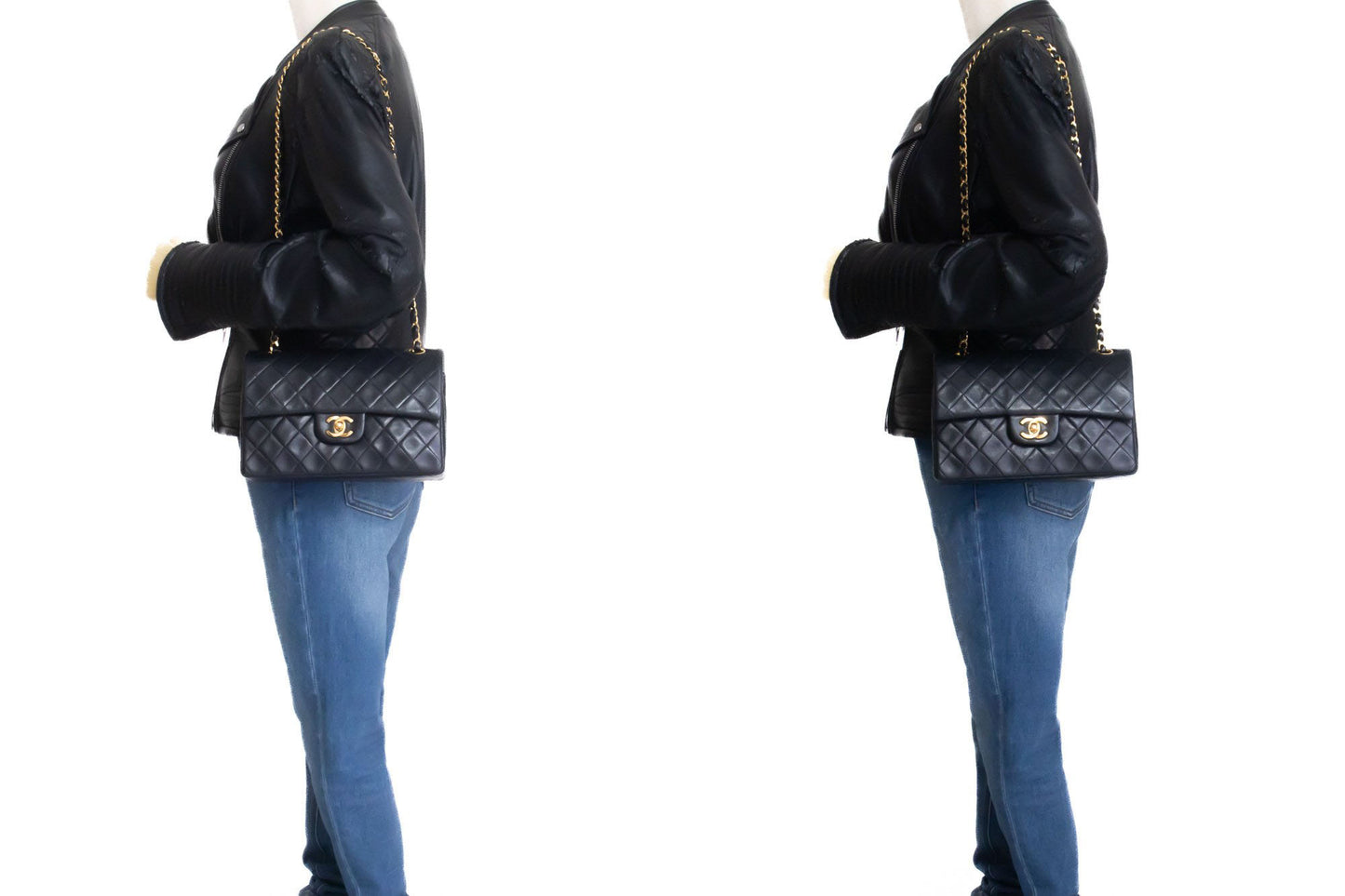 CHANEL Classic Double Flap 9" Schultertasche mit Kette, Schwarz, Lammleder p46 hannari-shop