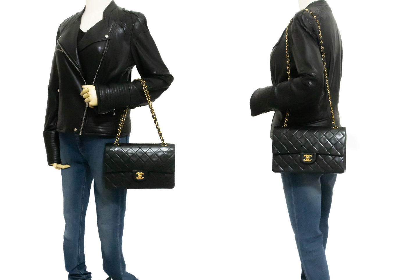 CHANEL Classic Double Flap 10" kæde skuldertaske i sort lammeskind ak9 hannari-shop
