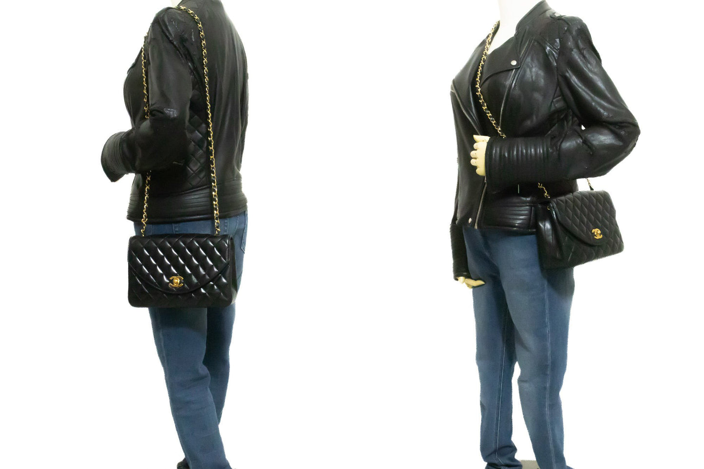 CHANEL Half Moon Chain Shoulder Bag Crossbody Black Quilted Flap am7 hannari-shop