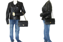 CHANEL Classic Double Flap 10" Chain Shoulder Bag Black Lambskin p97 hannari-shop