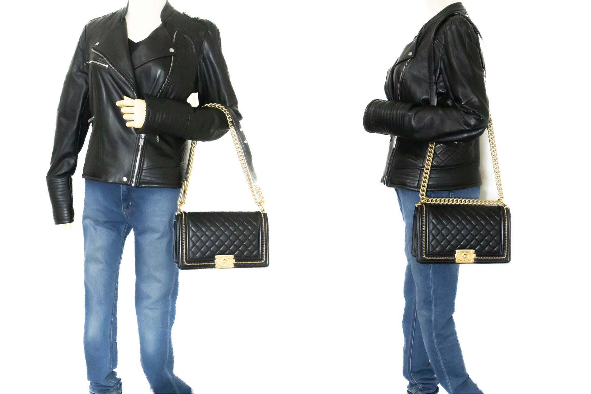 CHANEL Boy Chain Schoudertas Zwart Gequilt Flap Lamsleer n46 hannari-shop