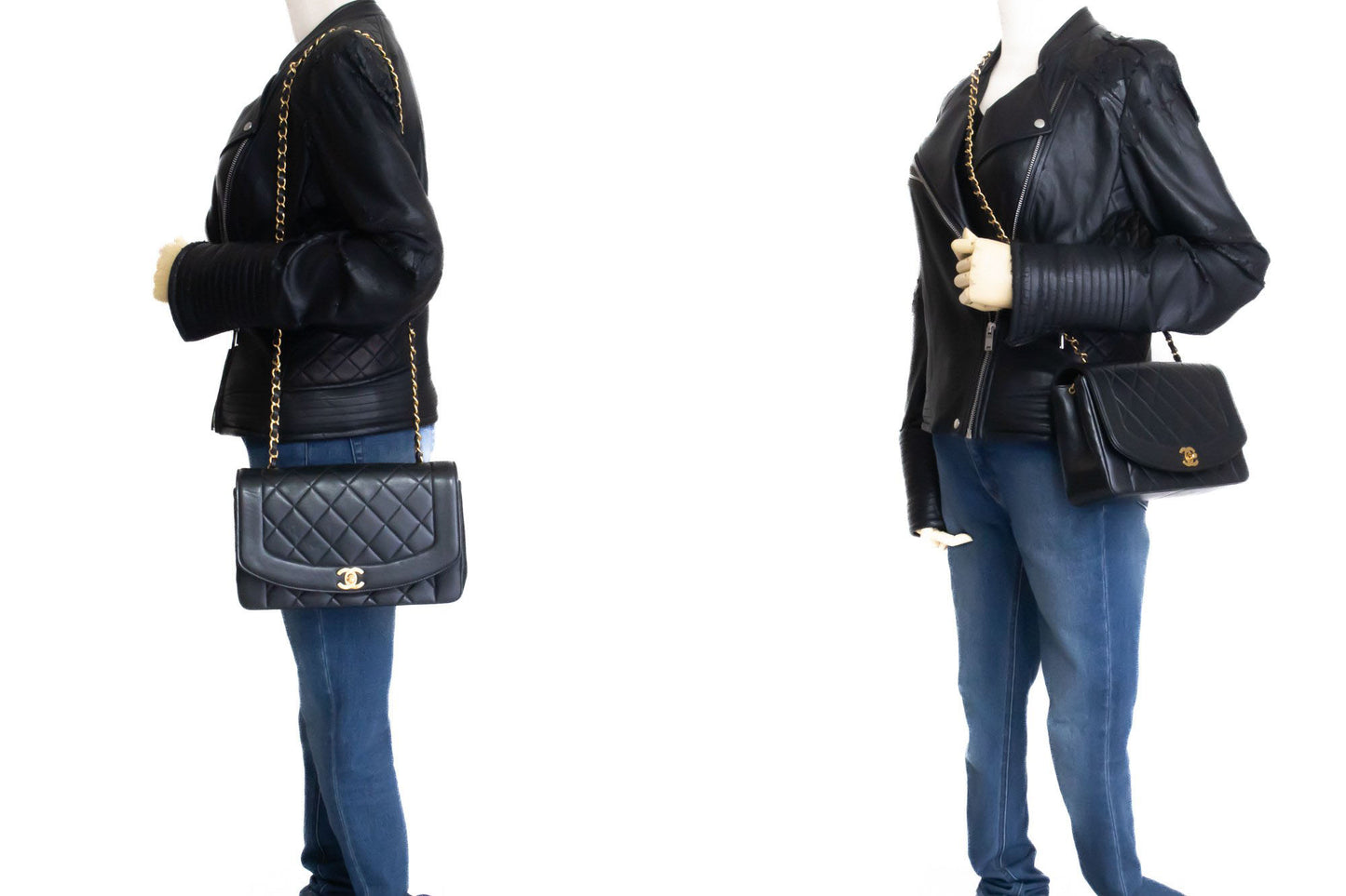 Sac à bandoulière matelassé CHANEL Diana Flap en agneau noir ah2 hannari-shop