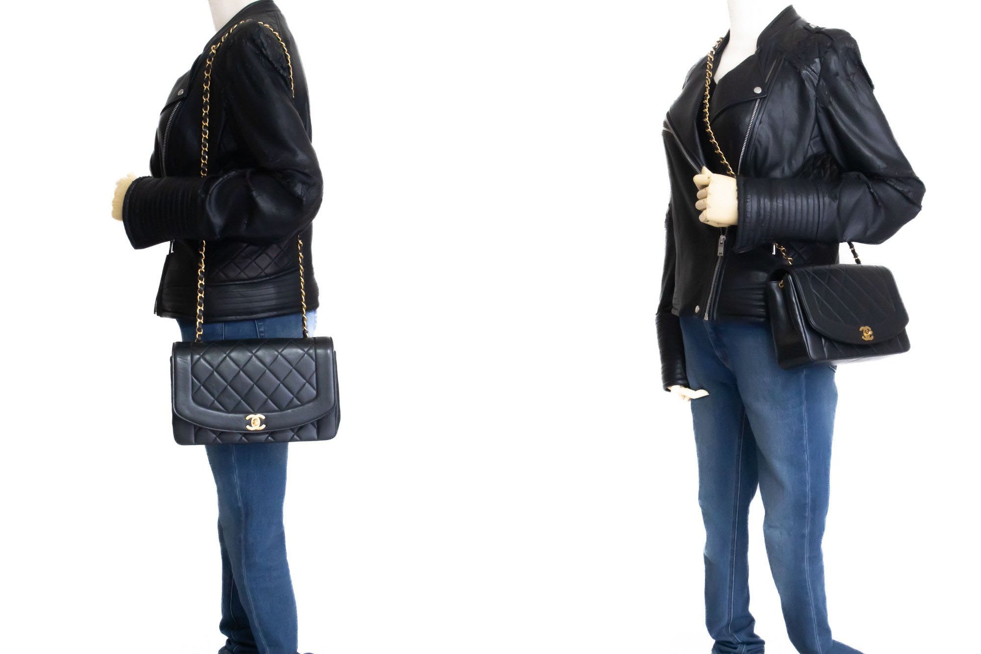 Sac à bandoulière matelassé CHANEL Diana Flap en agneau noir ah2 hannari-shop