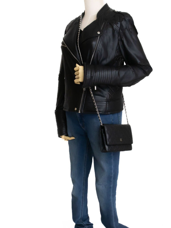 CHANEL Grained Calfskin Wallet On Chain WOC Black Shoulder Bag af7 hannari-shop