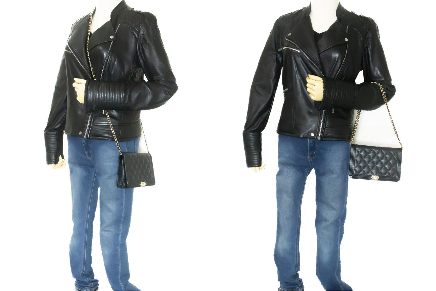 Portefeuille CHANEL Boy noir en veau grainé avec chaîne WOC sac à rabat p66 hannari-shop