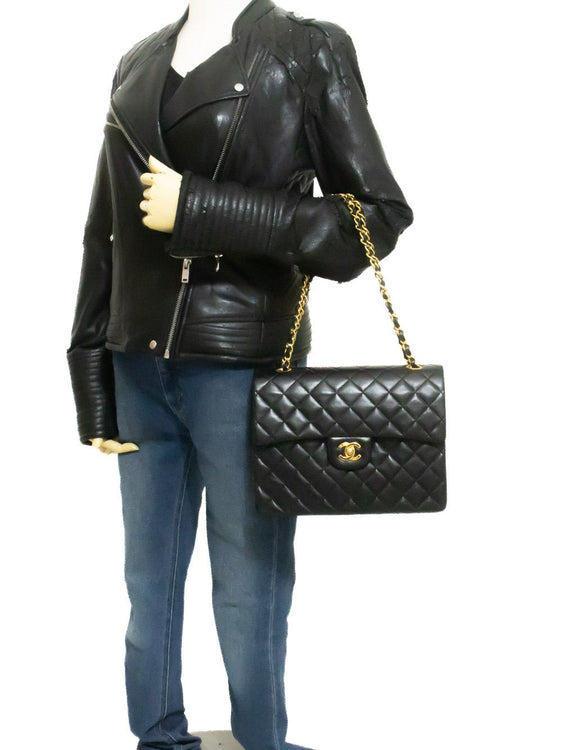 CHANEL Classic Double Flap Square Chain Shoulder Bag Black an8 hannari-shop