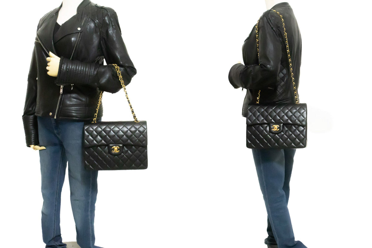 CHANEL Classic Double Flap Square Chain Shoulder Bag Black an8 hannari-shop