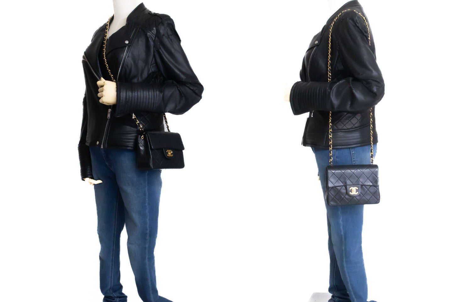CHANEL Mini Square Borsa a Tracolla Piccola con Catena Nera in Agnello ag9 hannari-shop