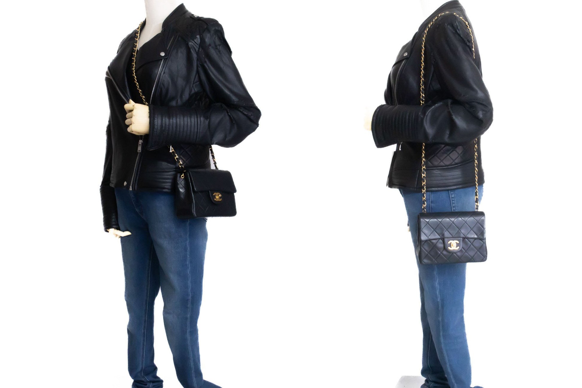 CHANEL Mini Square Borsa a Tracolla Piccola con Catena Nera in Agnello ag9 hannari-shop
