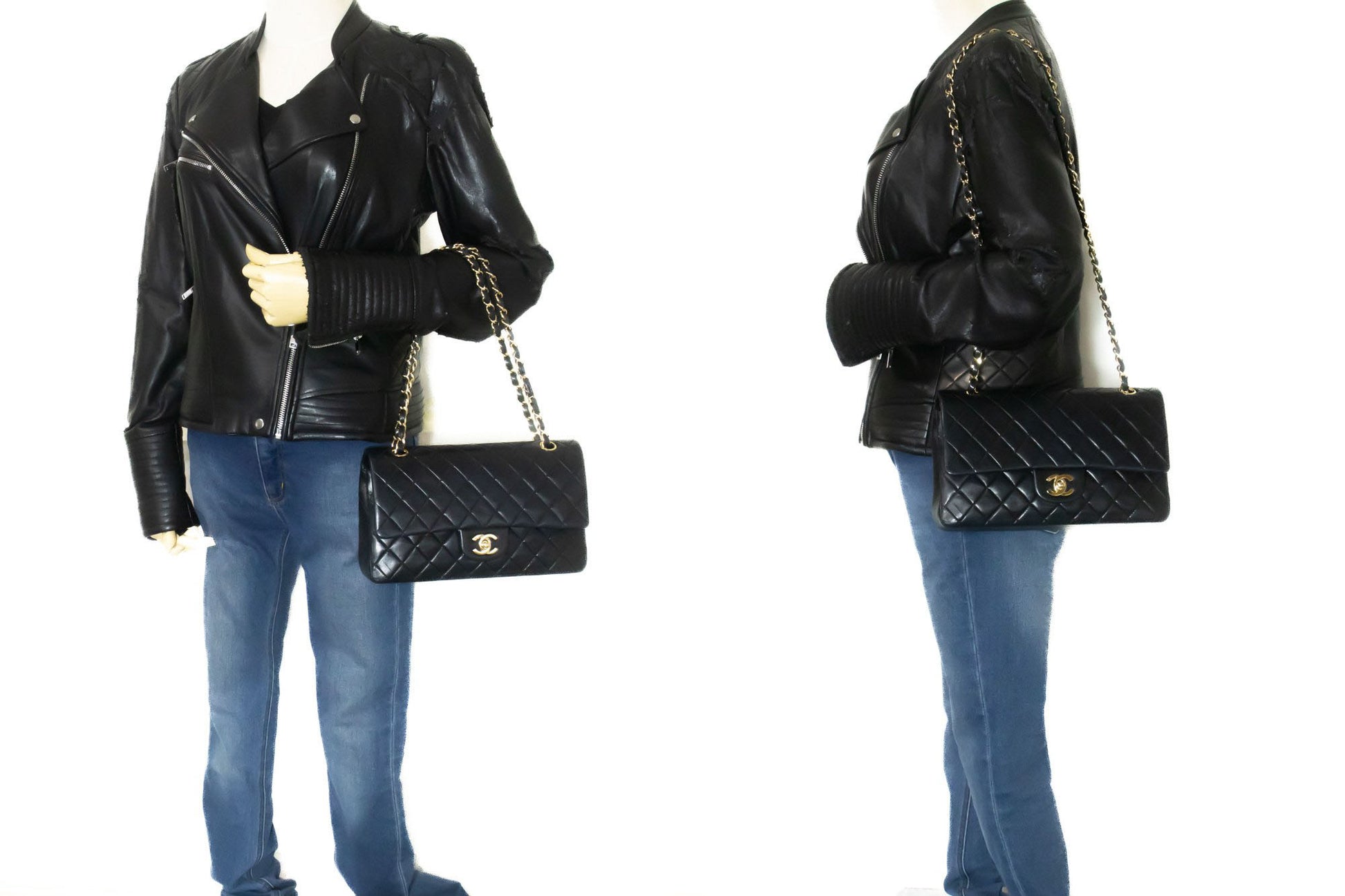 CHANEL Classic Double Flap 10" Chain Schoudertas Zwart Lamsleer ac9 hannari-shop