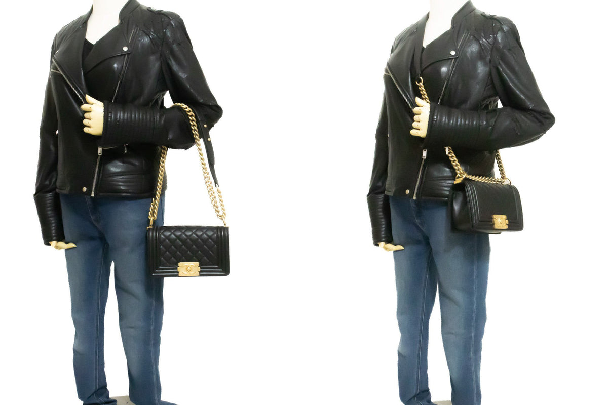 CHANEL Boy Chain Shoulder Bag Black Quilted Flap Lambskin Gold an6 hannari-shop