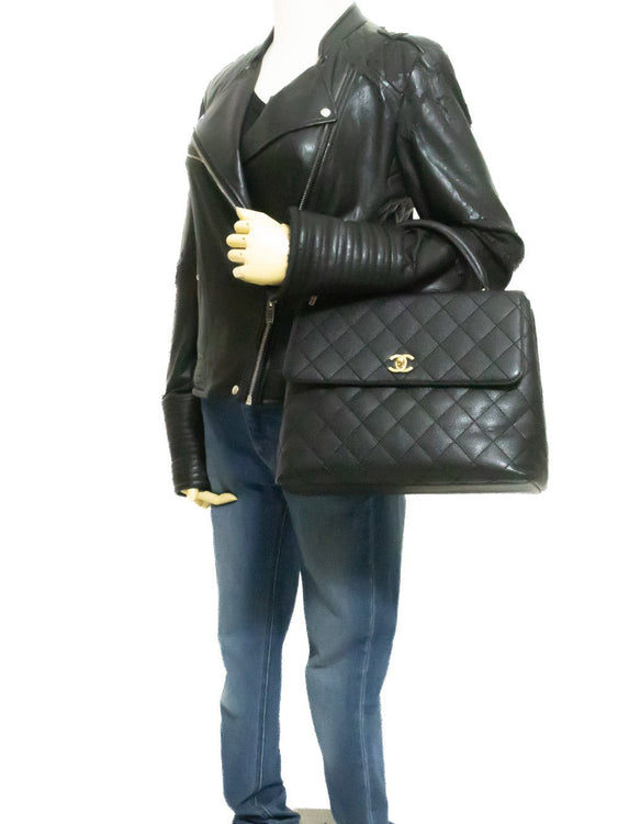 CHANEL Grained Calfskin Handbag Top Handle Bag Kelly Black Flap an4 hannari-shop