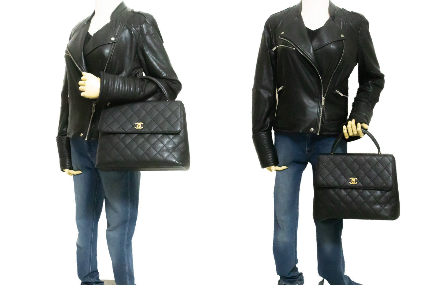CHANEL Grained Calfskin Handbag Top Handle Bag Kelly Black Flap an4 hannari-shop
