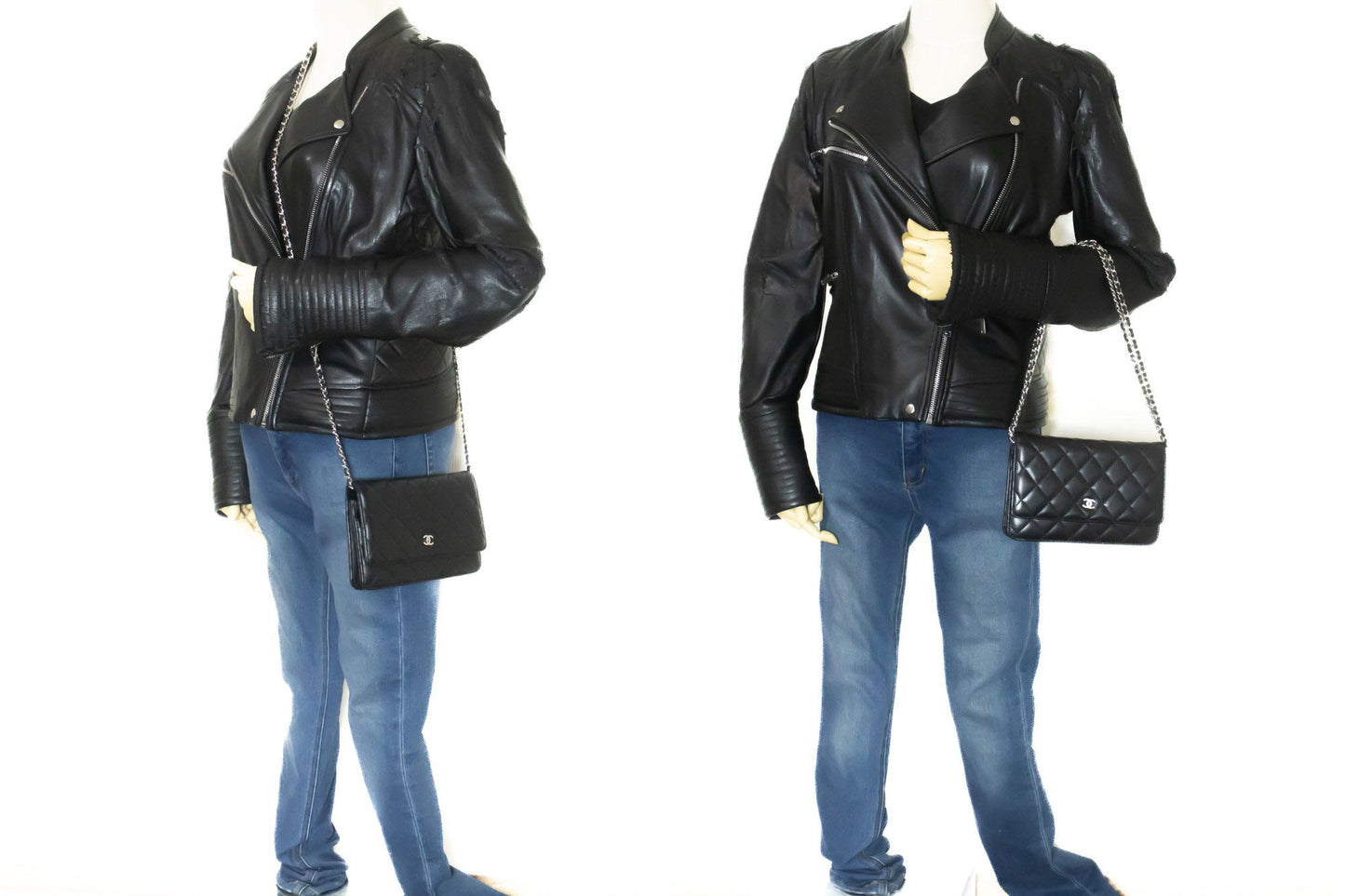 Sac à bandoulière CHANEL Black Classic Wallet On Chain WOC en agneau ab8 hannari-shop