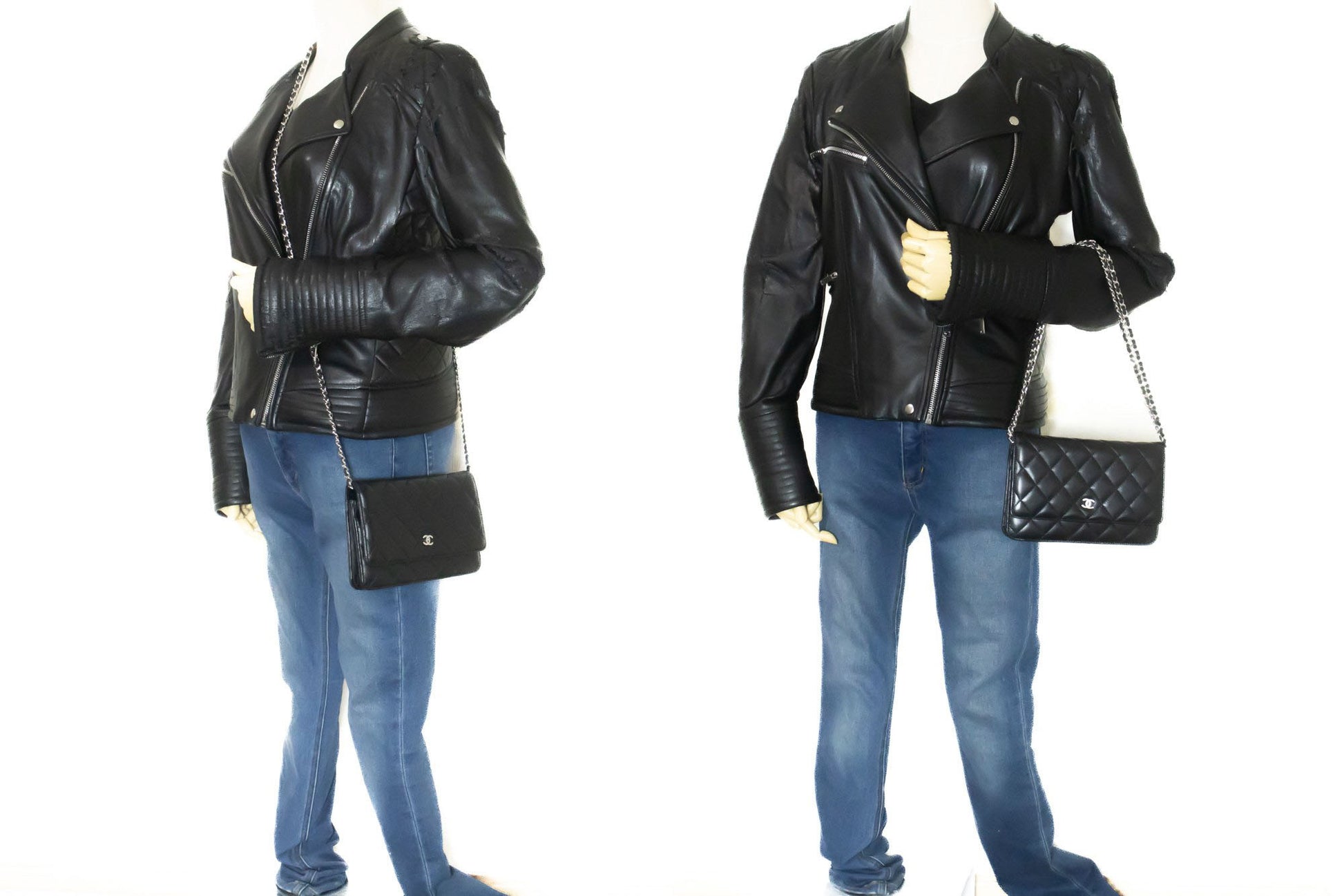 Sac à bandoulière CHANEL Black Classic Wallet On Chain WOC en agneau ab8 hannari-shop