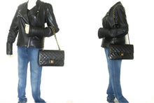CHANEL Classic Double Flap 10" Chain Shoulder Bag Black Lambskin f91 hannari-shop