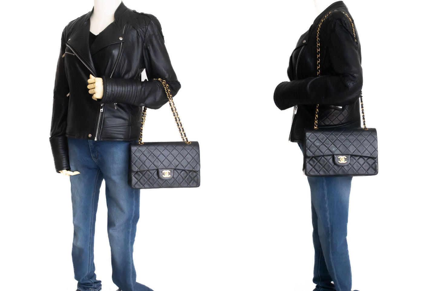 Sac à bandoulière CHANEL Classic Double Flap 10" en agneau noir avec chaîne ag1 hannari-shop