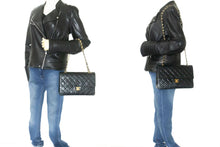 CHANEL Classic Double Flap 10" Chain Shoulder Bag Black Lambskin p84 hannari-shop
