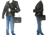 CHANEL Classic Double Flap 10" Chain Shoulder Bag Black Lambskin p64 hannari-shop