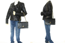 CHANEL Classic Double Flap 10" Chain Shoulder Bag Black Lambskin p61 hannari-shop