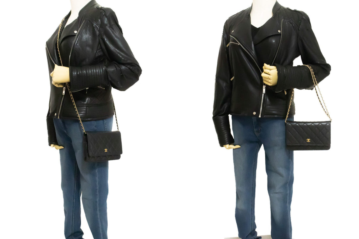 CHANEL جلد العجل المحبب Wallet On Chain WOC حقيبة كتف سوداء ap1 — على مانيكان hannari-shop