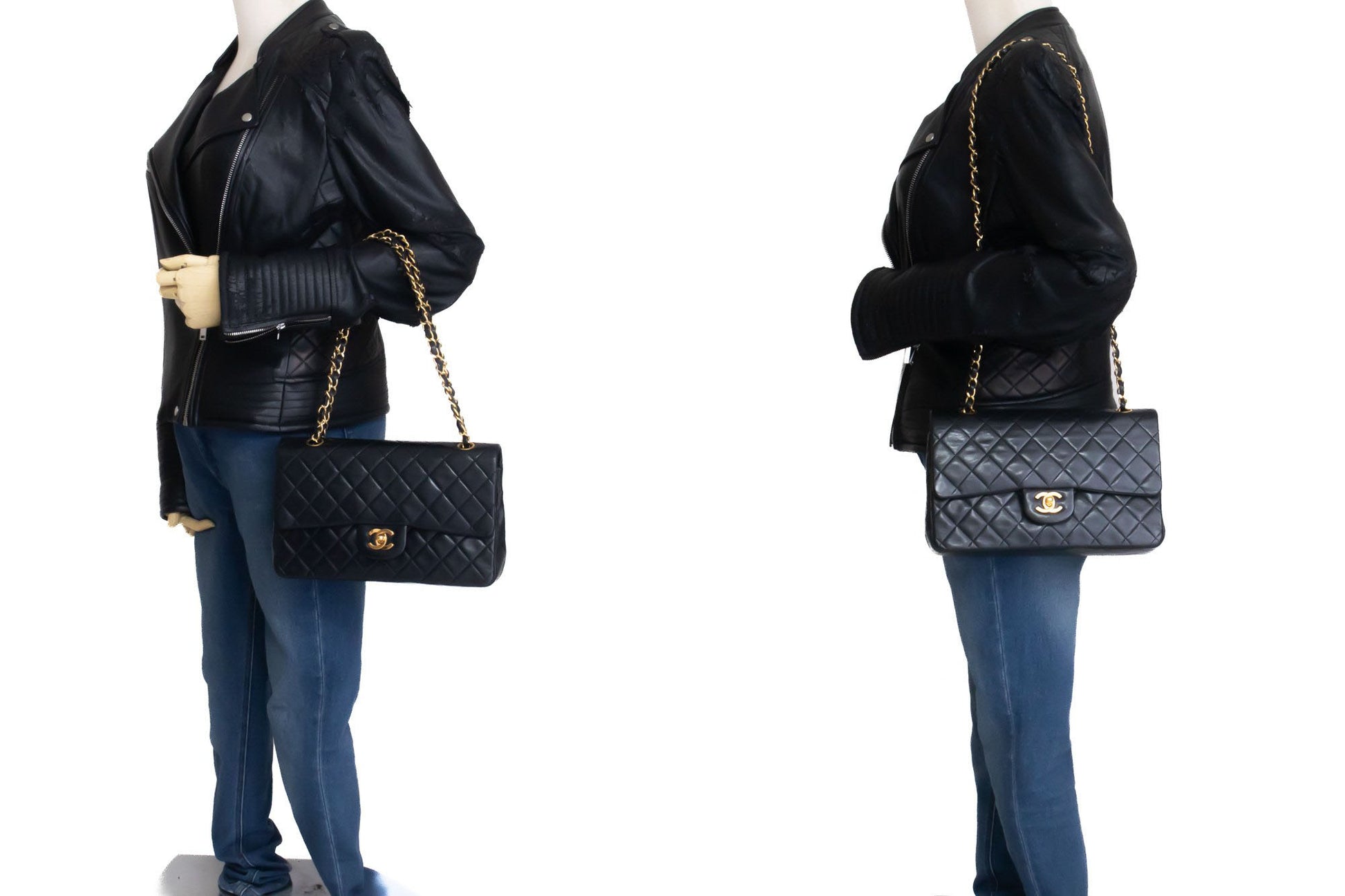 Sac à bandoulière CHANEL Classic Double Flap 10" en agneau noir avec chaîne ah7 hannari-shop