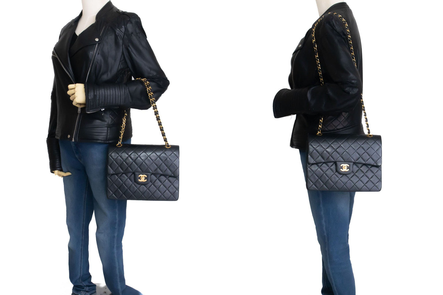 CHANEL Classic Double Flap Square Chain Schultertasche Schwarz Lamm ah5 hannari-shop