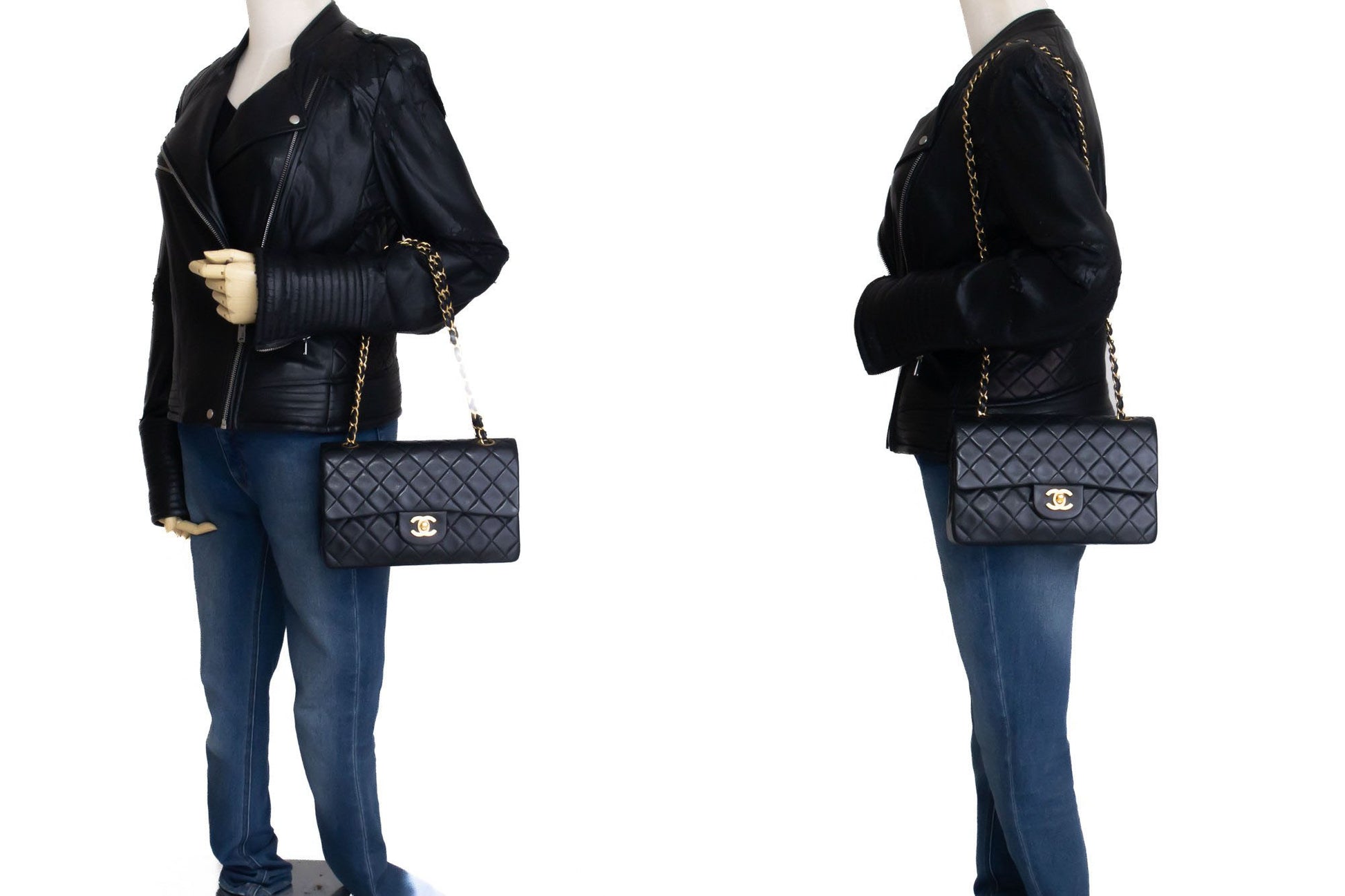 Borsa a spalla CHANEL Classic Double Flap 9" con catena in pelle di agnello nera aj4 hannari-shop