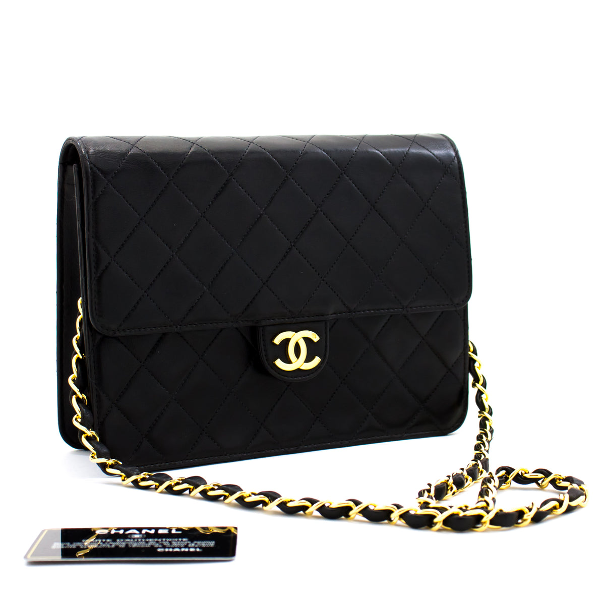CHANEL Small Chain Shoulder Bag Clutch Black Quilted Flap