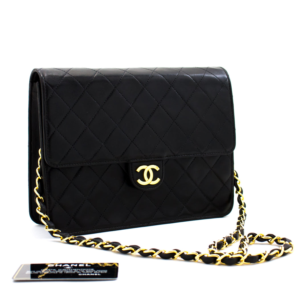 Chanel Small Chain Shoulder Bag Clutch Black Quilted Flap Lambskin J60